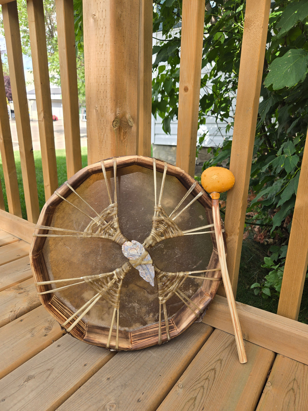 Handmade Drum With Ocean Jasper Crystal
