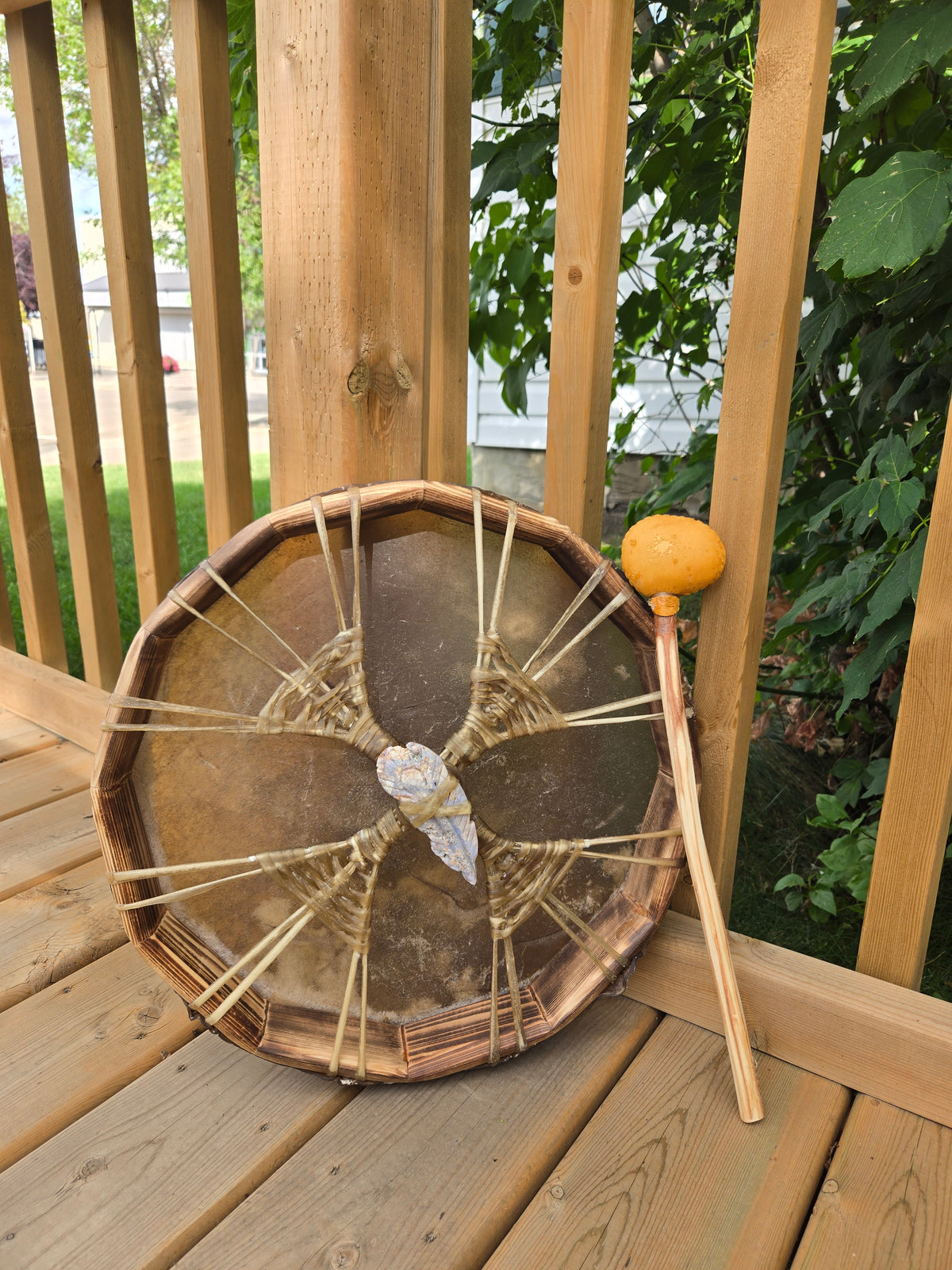 Handmade Drum With Ocean Jasper Crystal