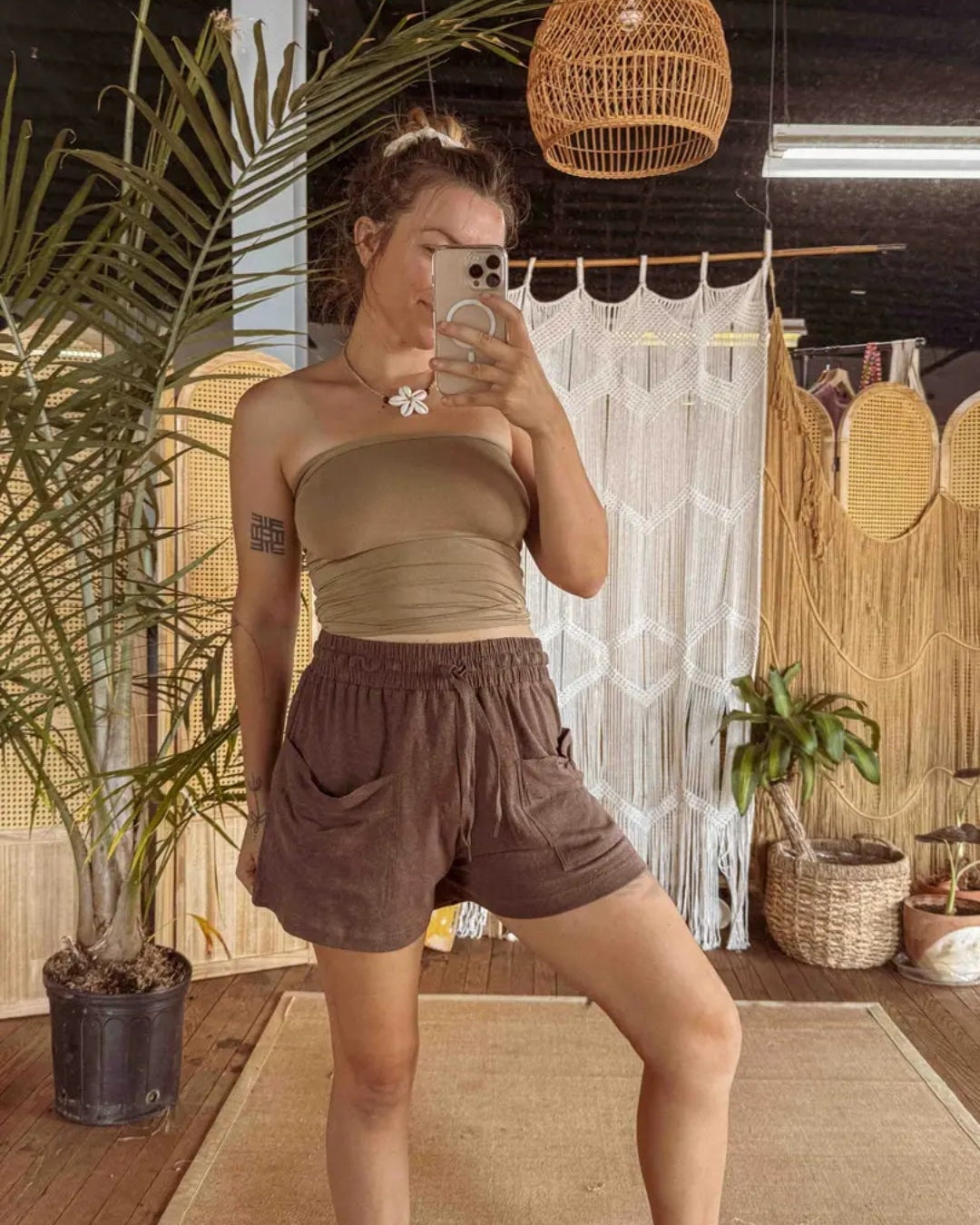 Organic Hemp Boho Shorts, Slouchy Natural Shorts